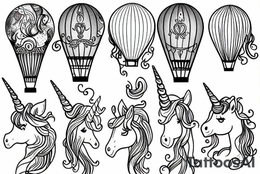 unicorn in a hot air balloon tattoo idea