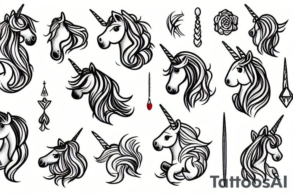 unicorn wearing earrings tattoo idea