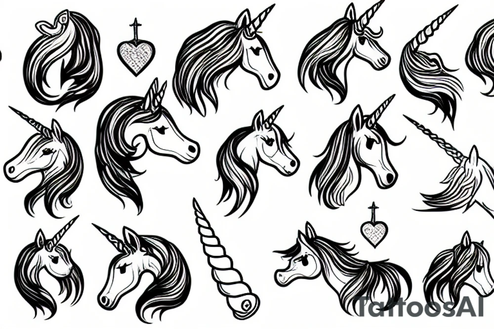 unicorn wearing earrings tattoo idea