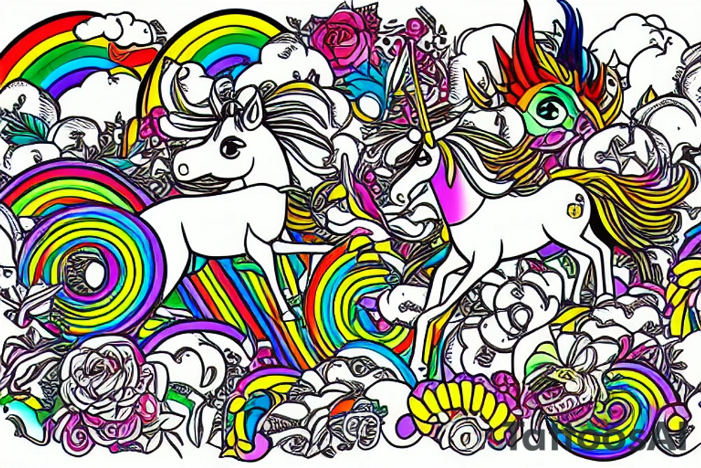 rasta volkswagen unicorn rainbow tattoo idea