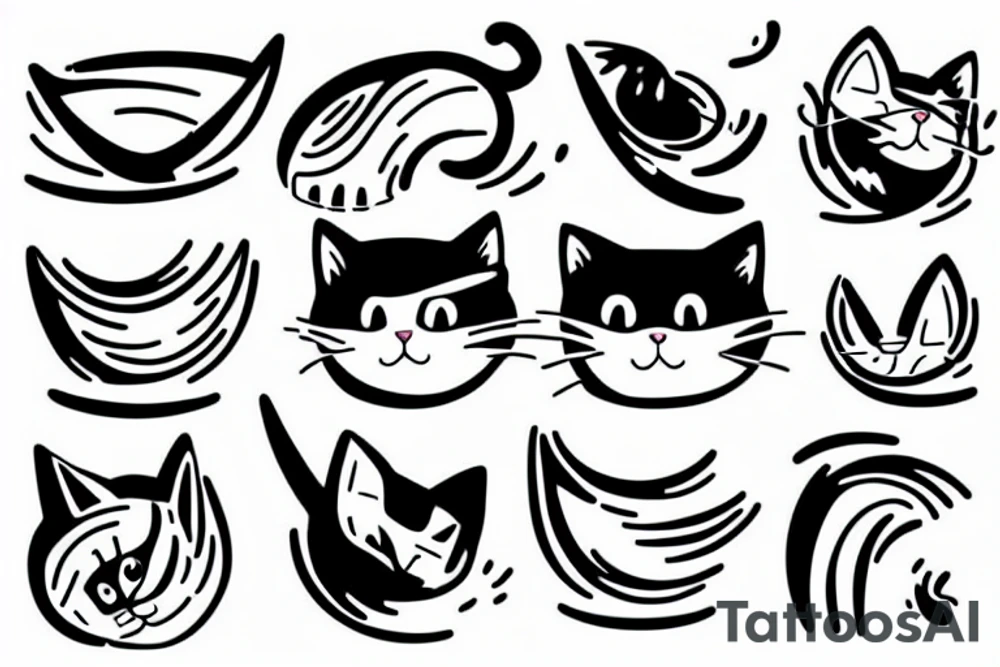 cat playing with a paper boat tattoo idea