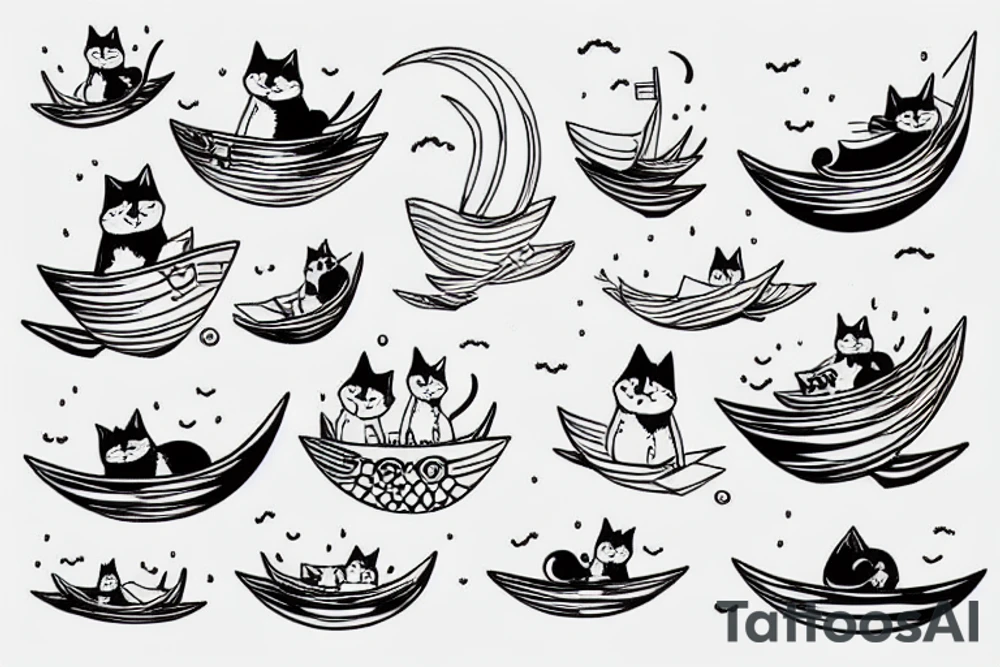 cat playing with a paper boat tattoo idea