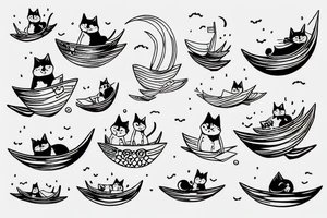 cat playing with a paper boat tattoo idea