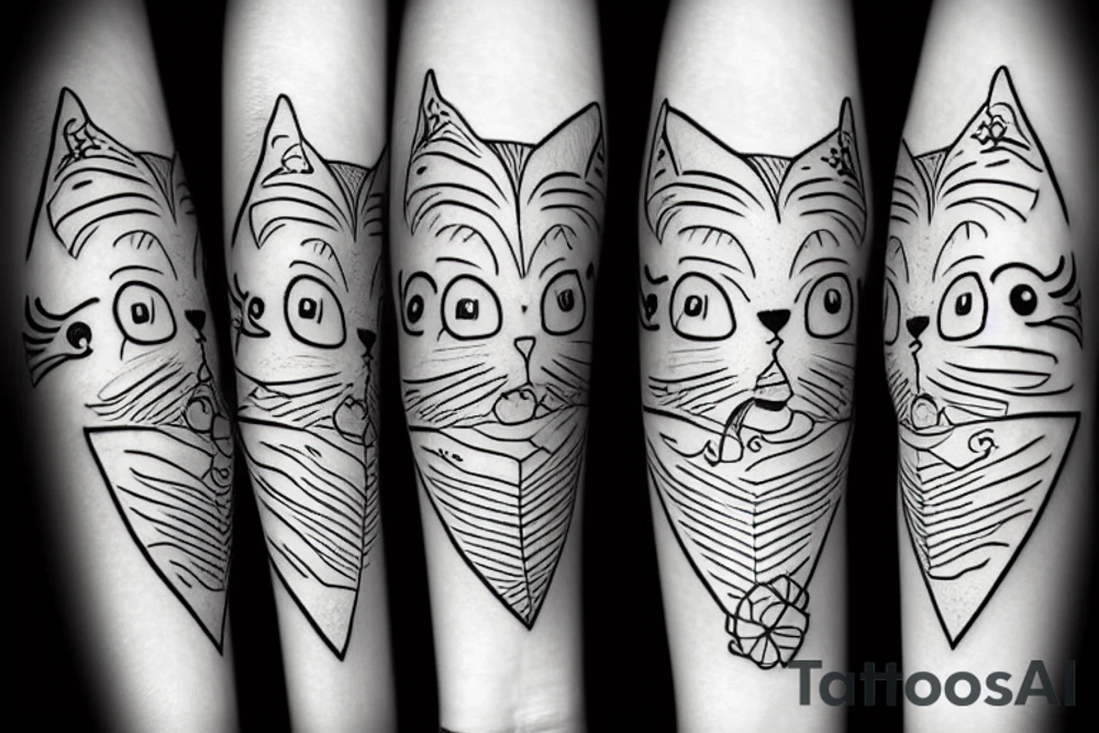 cat with a paper boat tattoo idea