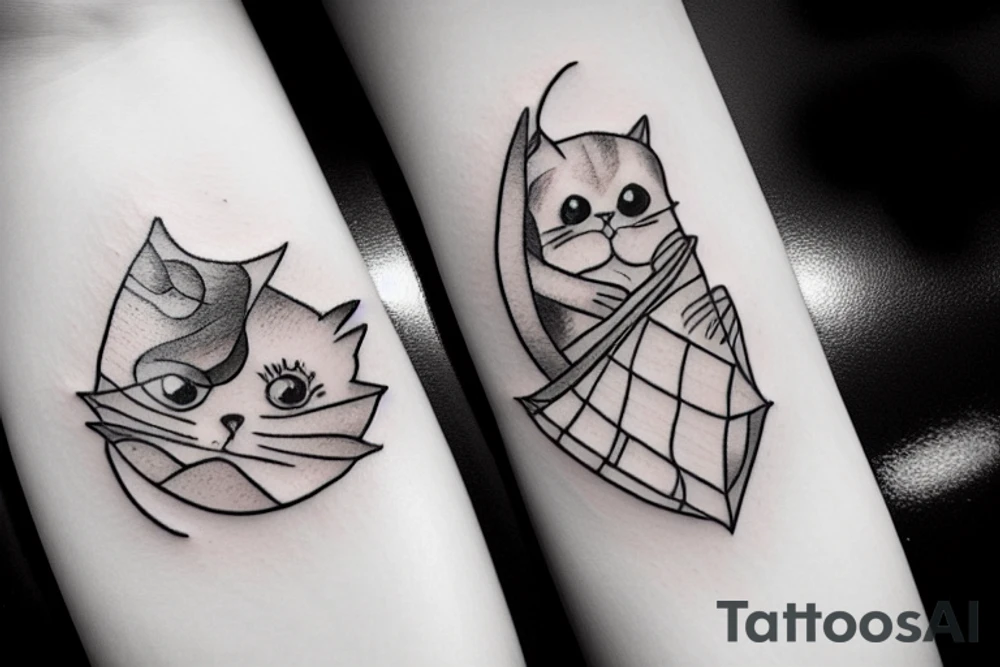 cat with a paper boat tattoo idea