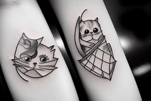 cat with a paper boat tattoo idea