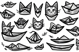 cat with a paper boat tattoo idea