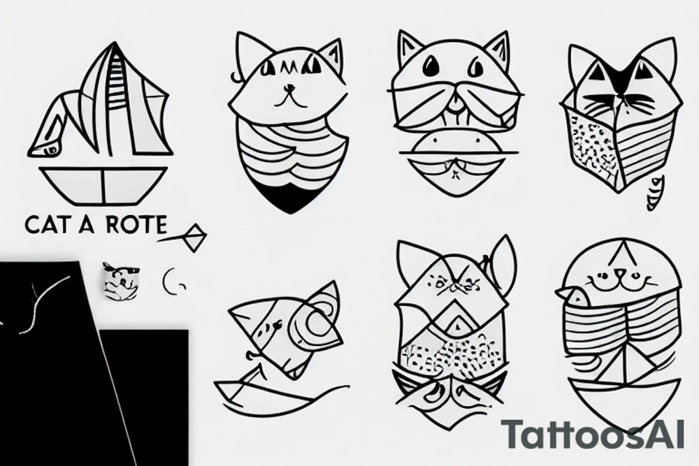 cat with a paper boat tattoo idea