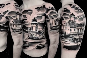 boat at the sea and a lighthouse tattoo idea