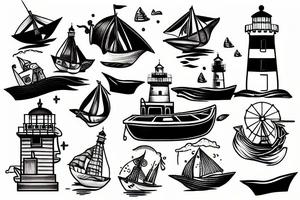 boat at the sea and a lighthouse tattoo idea