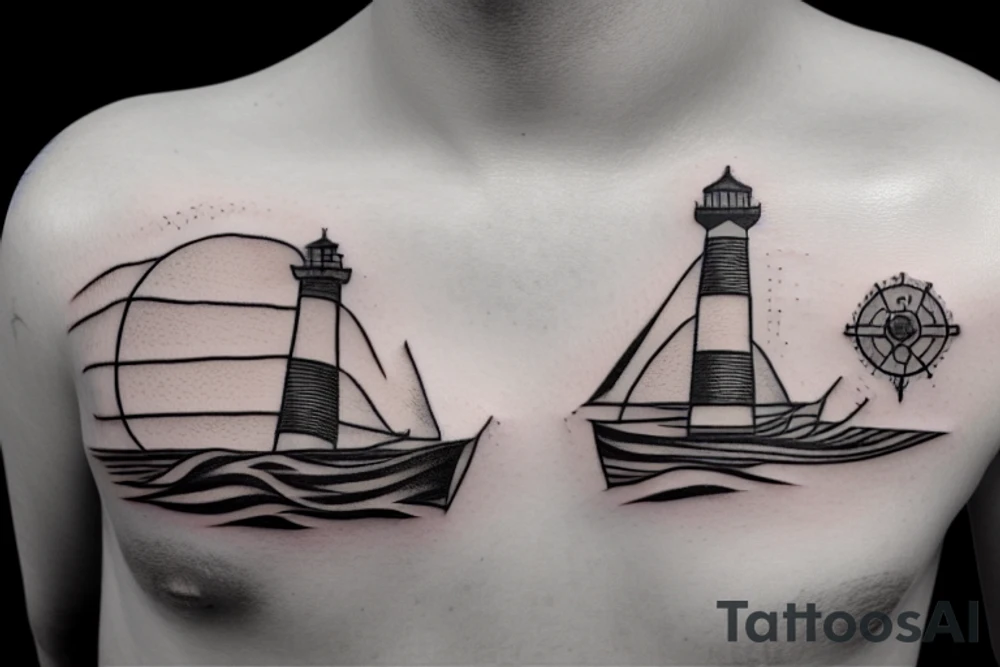 boat at the sea and a lighthouse tattoo idea