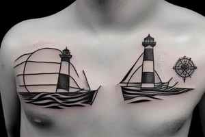 boat at the sea and a lighthouse tattoo idea