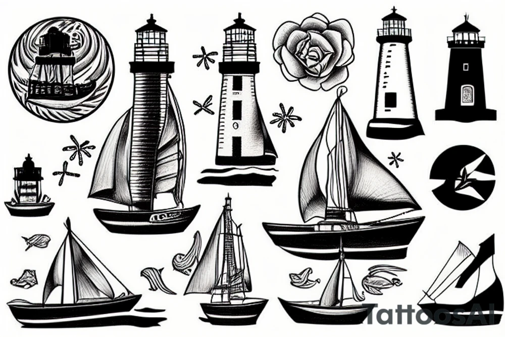 boat at the sea and a lighthouse tattoo idea