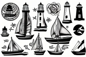 boat at the sea and a lighthouse tattoo idea