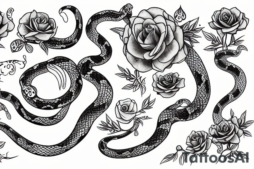 A snake skeleton with flowers growing out tattoo idea
