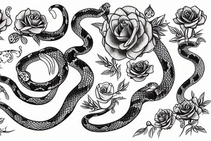 A snake skeleton with flowers growing out tattoo idea