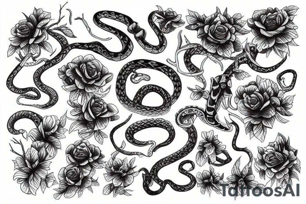 A snake skeleton with flowers growing out tattoo idea