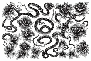 A snake skeleton with flowers growing out tattoo idea
