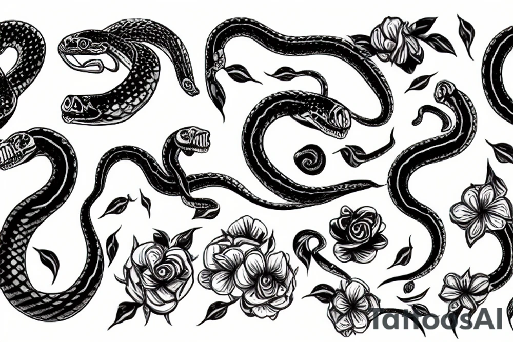 A snake skeleton with flowers tattoo idea