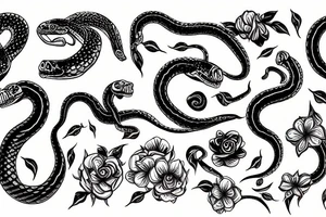 A snake skeleton with flowers tattoo idea