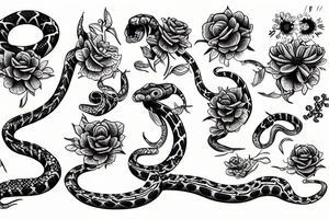 A snake skeleton with flowers tattoo idea