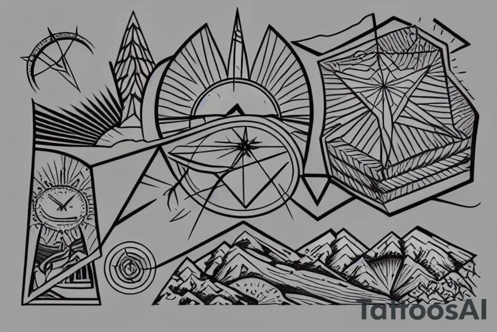 Mountains with compass tattoo idea