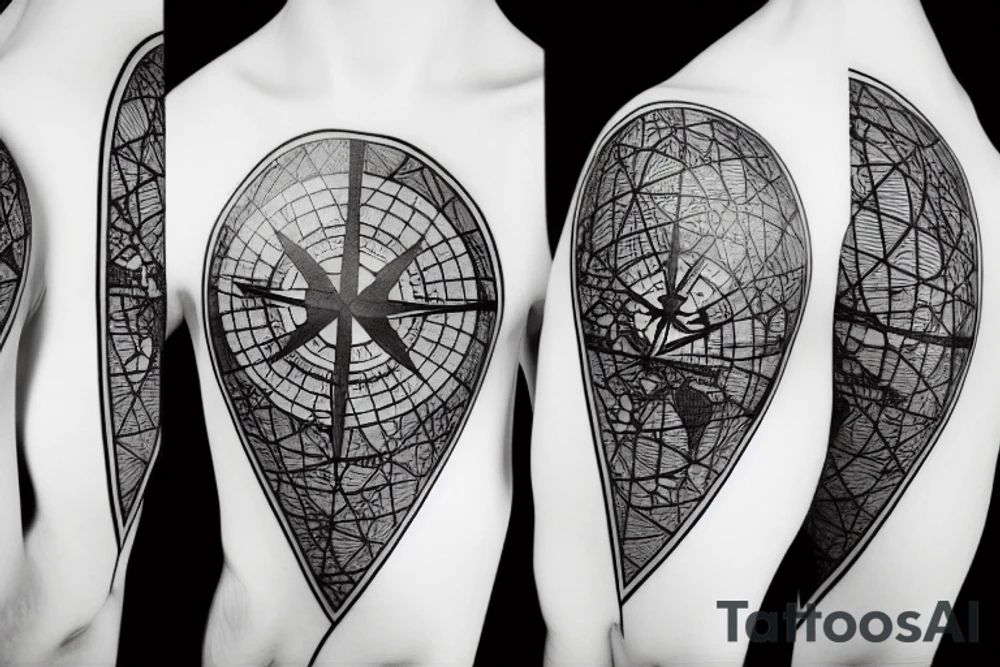 World map with compass tattoo idea
