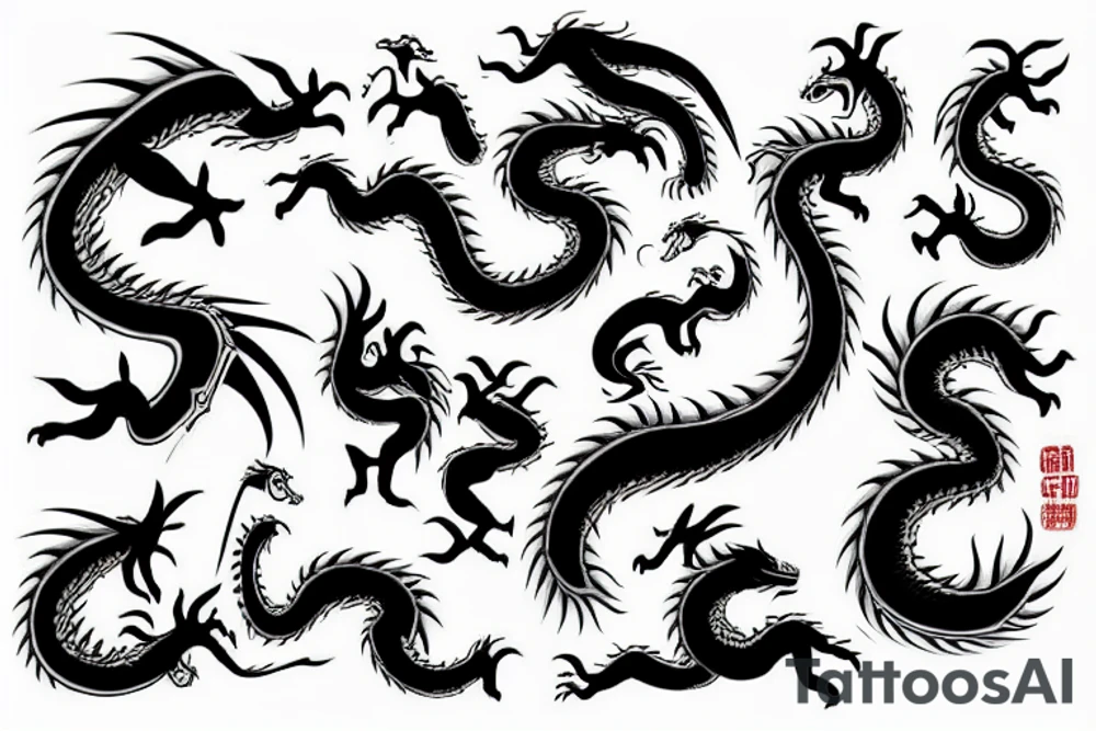 dragon, oni, waves tattoo idea