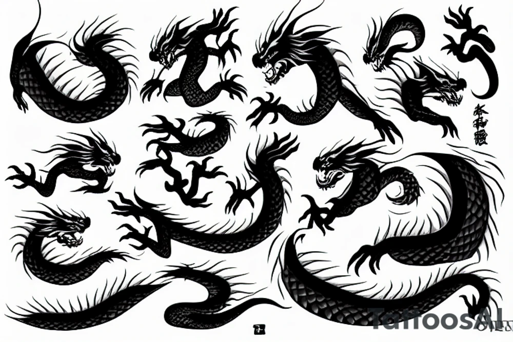 dragon, oni, waves tattoo idea
