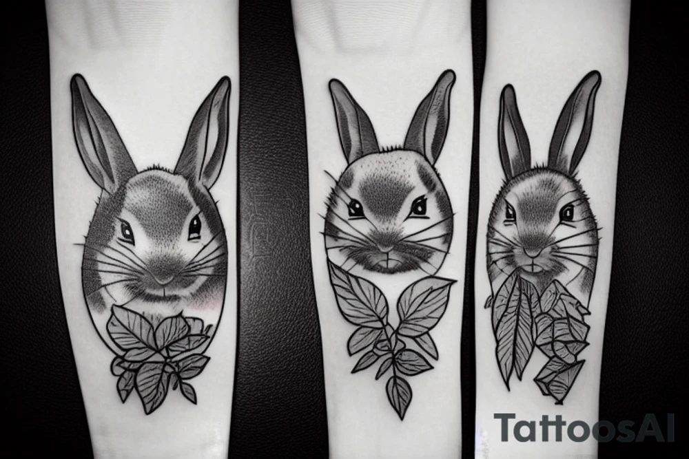 Forest plants and rabbits tattoo idea