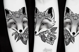 Floral motif with a resting fox tattoo idea