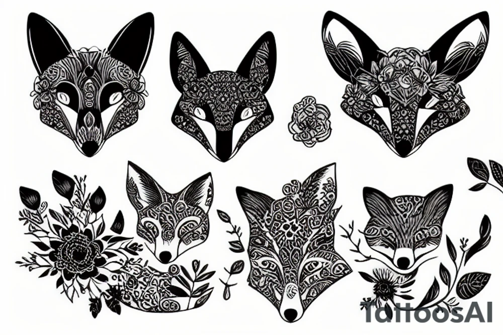 Floral motif with a resting fox tattoo idea