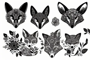 Floral motif with a resting fox tattoo idea