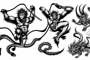 Sun wukong on a cloud fighting against a dragon tattoo idea