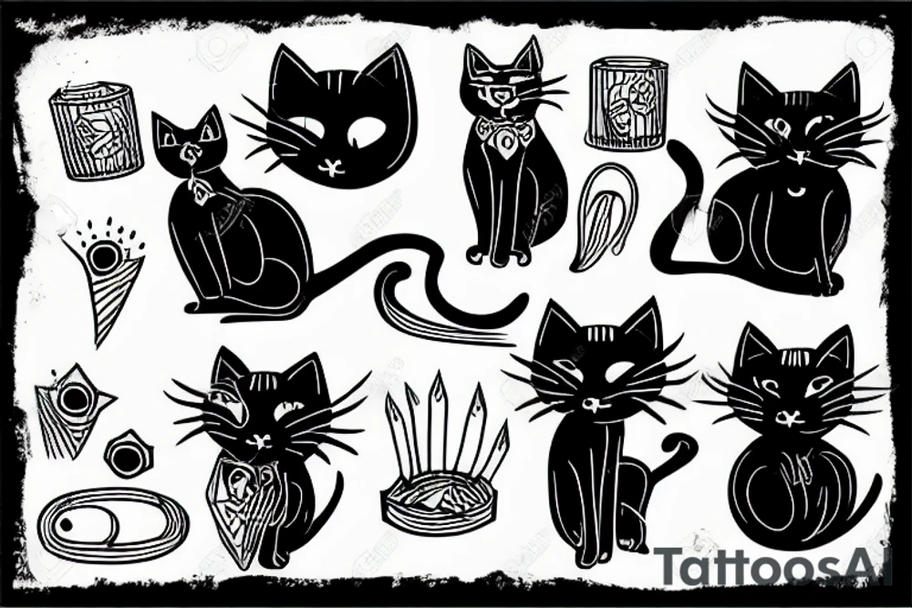 black cat as woodcut tattoo idea