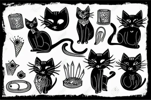 black cat as woodcut tattoo idea