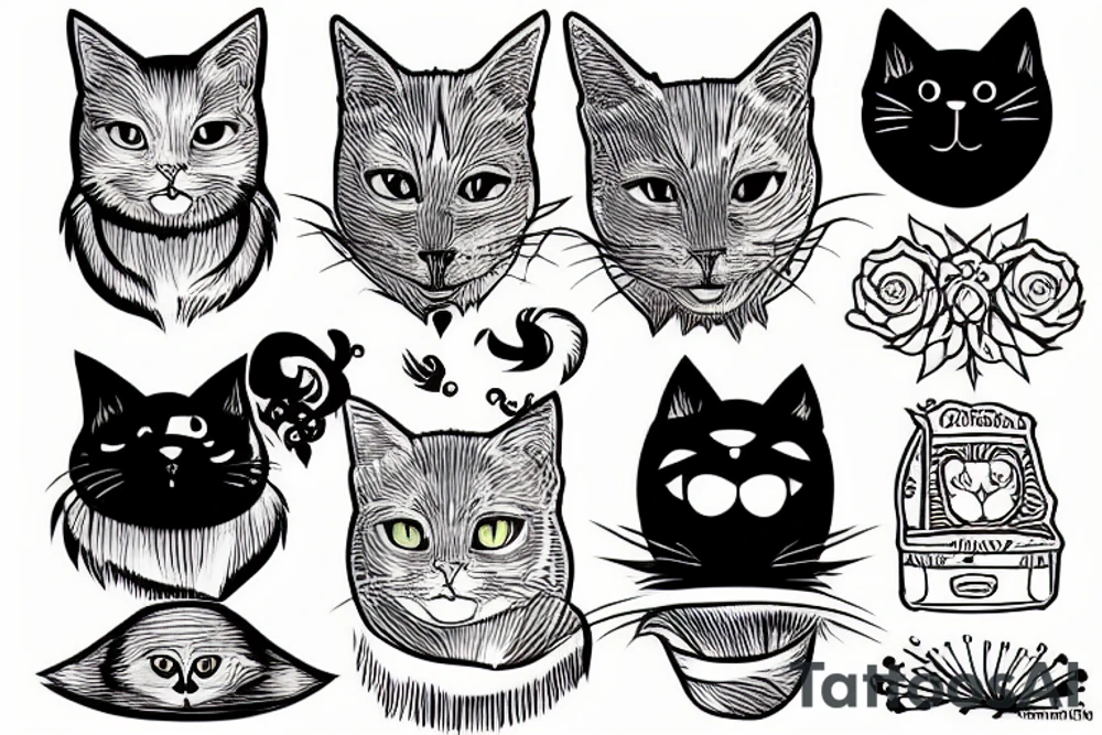 black cat as woodcut tattoo idea