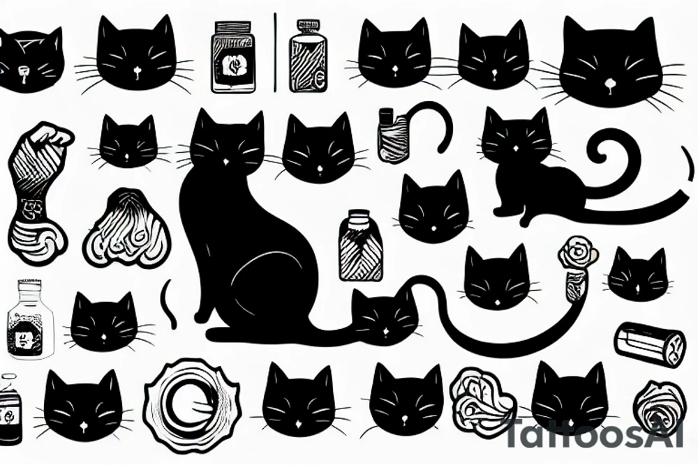 black cat as woodcut tattoo idea