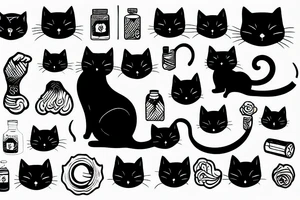 black cat as woodcut tattoo idea