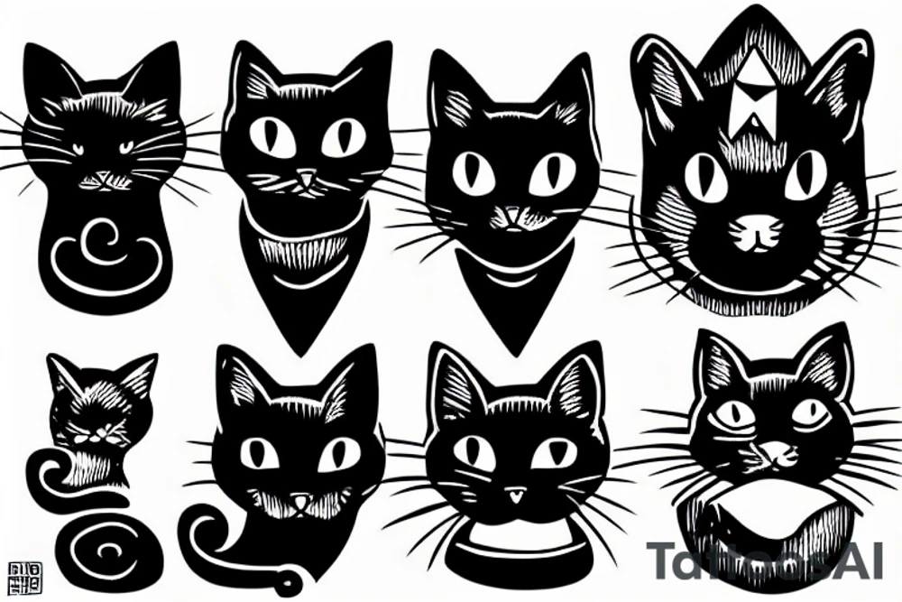 black cat as woodcut tattoo idea