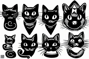 black cat as woodcut tattoo idea