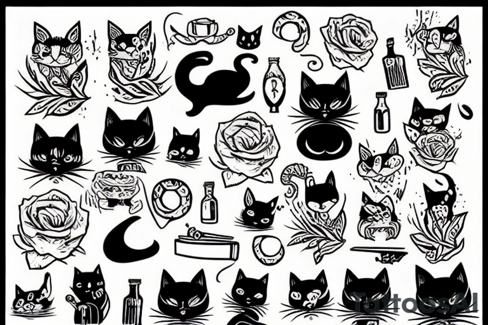 black cat as woodcut tattoo idea