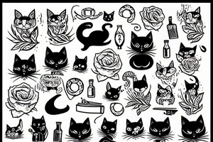 black cat as woodcut tattoo idea
