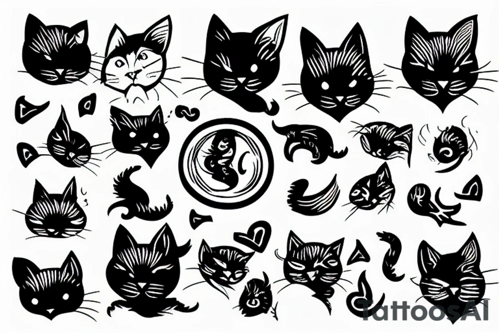 black cat as woodcut tattoo idea