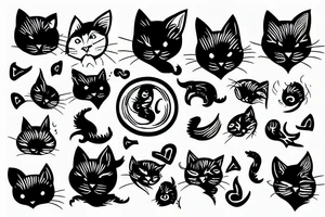 black cat as woodcut tattoo idea