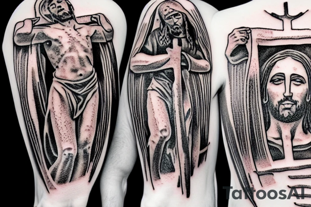 jesus crucified in a flamed guitar tattoo idea