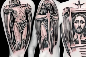 jesus crucified in a flamed guitar tattoo idea