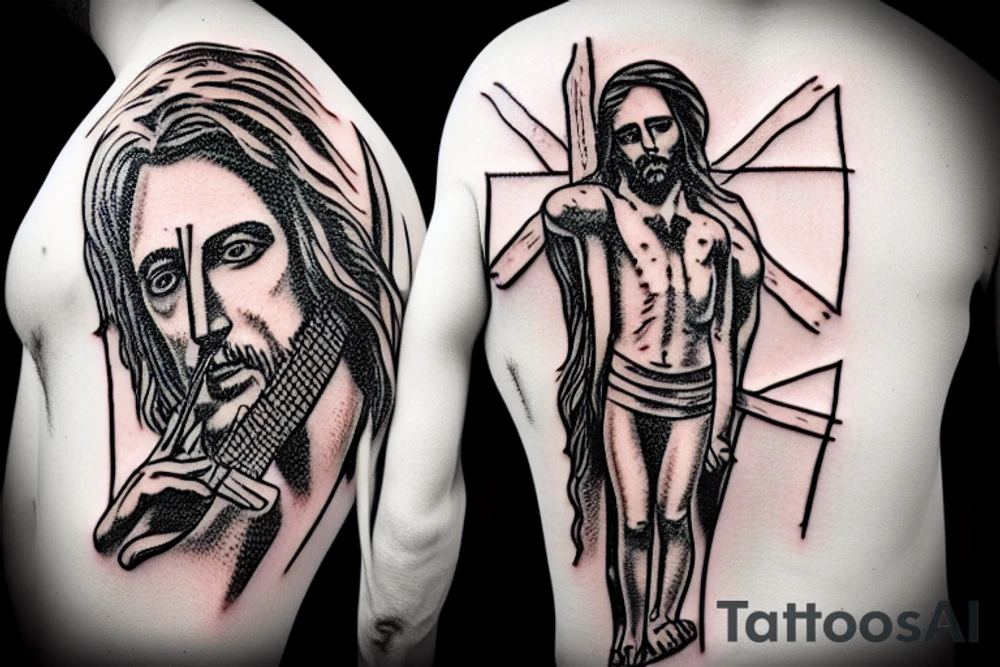 jesus crucified in a flamed guitar tattoo idea