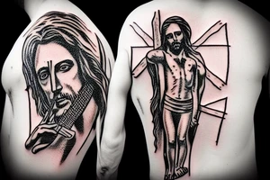jesus crucified in a flamed guitar tattoo idea