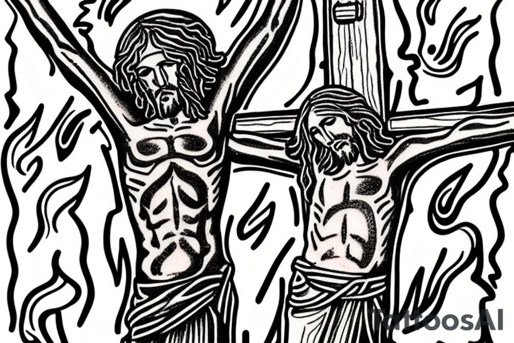 jesus crucified in a flamed guitar tattoo idea